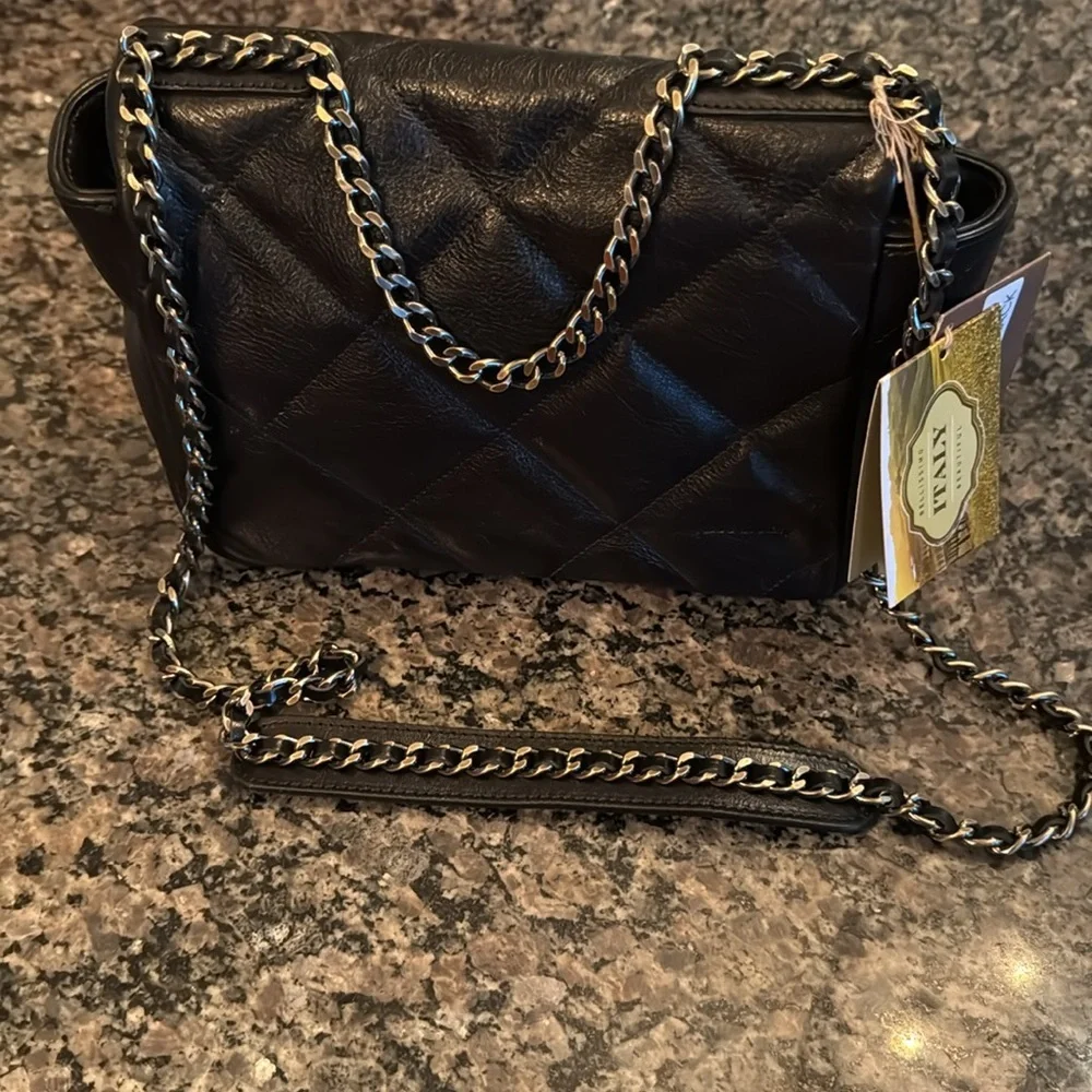 Pratesi Firenze Italian quilted black leather should bag NWT - Picture 14 of 15